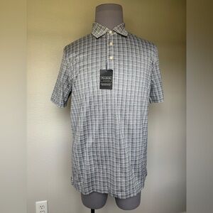 Jos. A. Bank Gray and White,blue and green Plaid Short Sleeve Polo